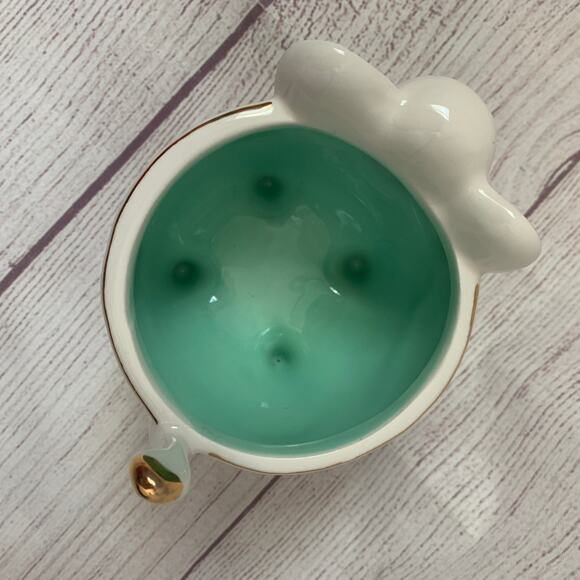 Elephant Trinket Dish Jewelry Holder Succulent Planter Gold Trim Teal Interior - Picture 6 of 12